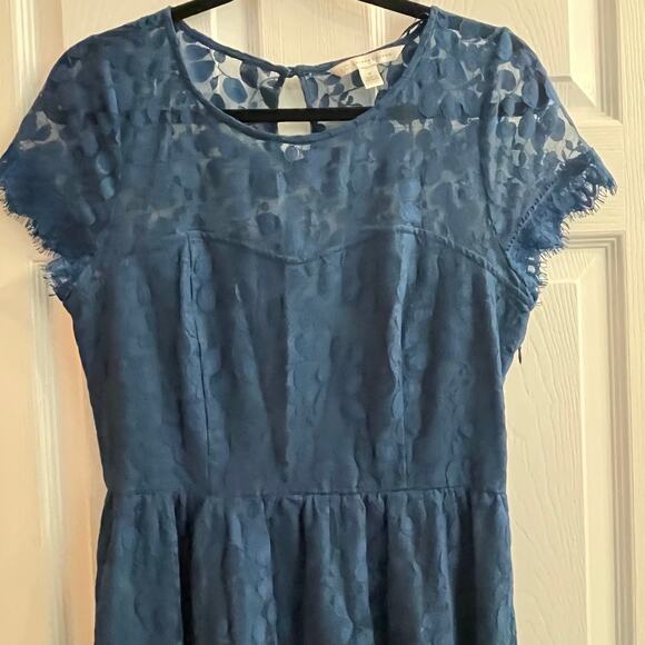 LC Lauren Conrad Teal Blue Lace Fit Flare Dress Romantic Feminine Size 12 - Picture 5 of 9